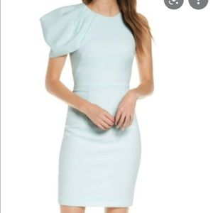 Black Halo Aldo One-Shoulder Ruffle Sheath Dress in Glacier Blue Size 6